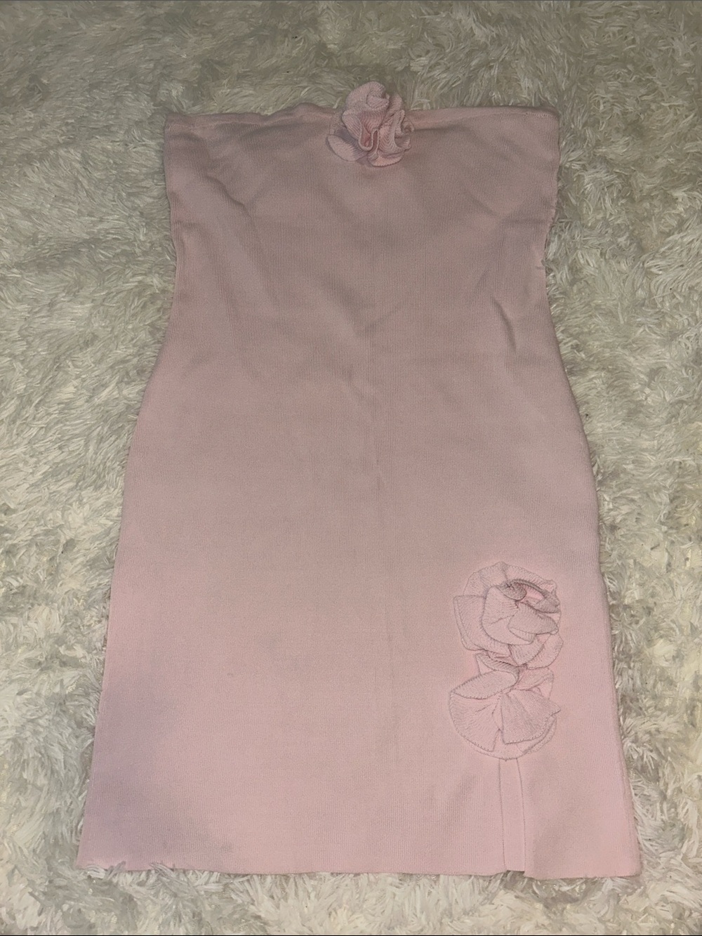 Elegant Pink Strapless Floral Appliqué Dress